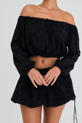 Mistress Rocks Black Broderie Cotton Puff Ball Skirt - SALE