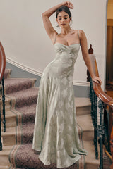 Seren Pistachio Floral Lace Back Maxi Dress