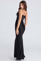 Valentina Black Satin Draped Corset Maxi Dress