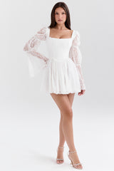 Sancia White Lace Puff Sleeve Mini Dress
