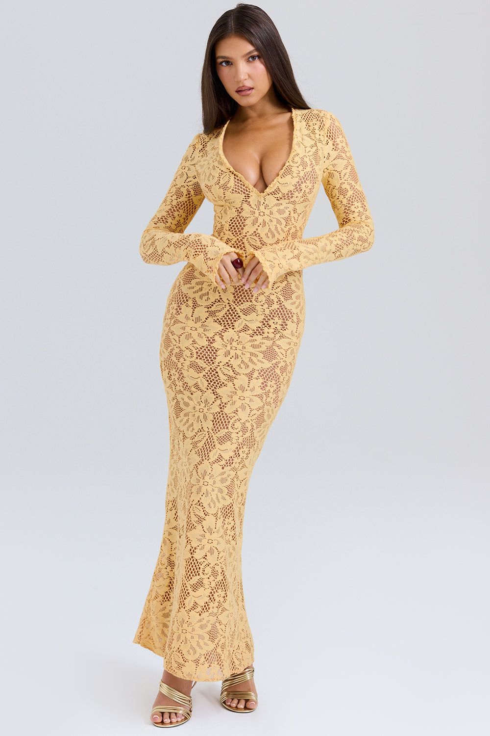 Indiana Apricot Plunge Lace Maxi Dress