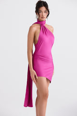 Aida Hot Pink Asymmetric Wrap Neck Dress