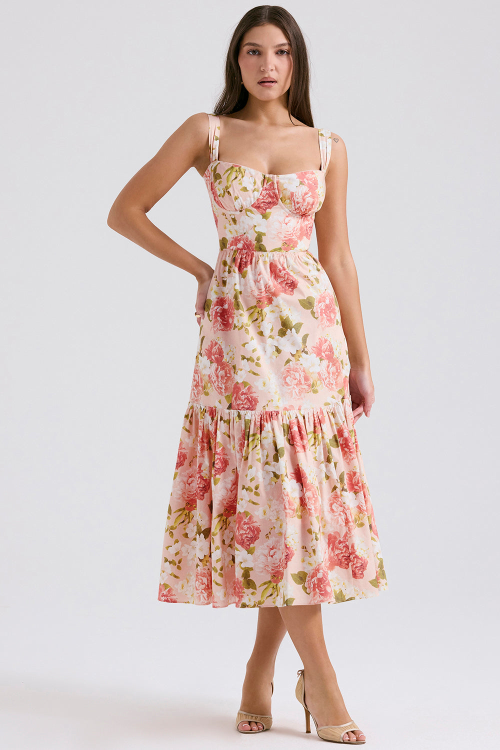 Elia Pink Peony Print Cotton Midi Sundress