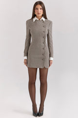 Leoni Brown Puppytooth Check Bodycon Mini Dress