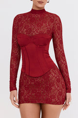 Mistress Rocks Red Satin & Lace Mini Dress - SALE
