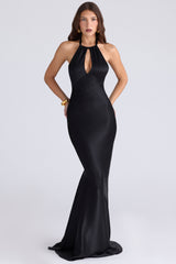 Oliviana Black Satin Maxi Dress