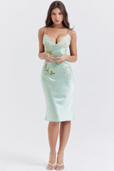 Fallon Light Jade Embroidered Slip Dress
