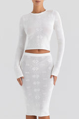 Mistress Rocks Ivory Floral Knit Midi Skirt - SALE