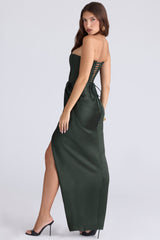 Carelle Emerald Satin Strapless Maxi Dress