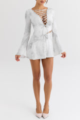 Mistress Rocks Marble Satin Lace Up Mini Dress - SALE