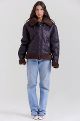 Madden Brown Vegan Shearling Aviator Jacket