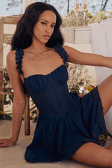 Mistress Rocks Navy Asymmetric Corset Mini Dress - SALE