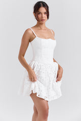 Elara White Broderie Anglais Mini Dress
