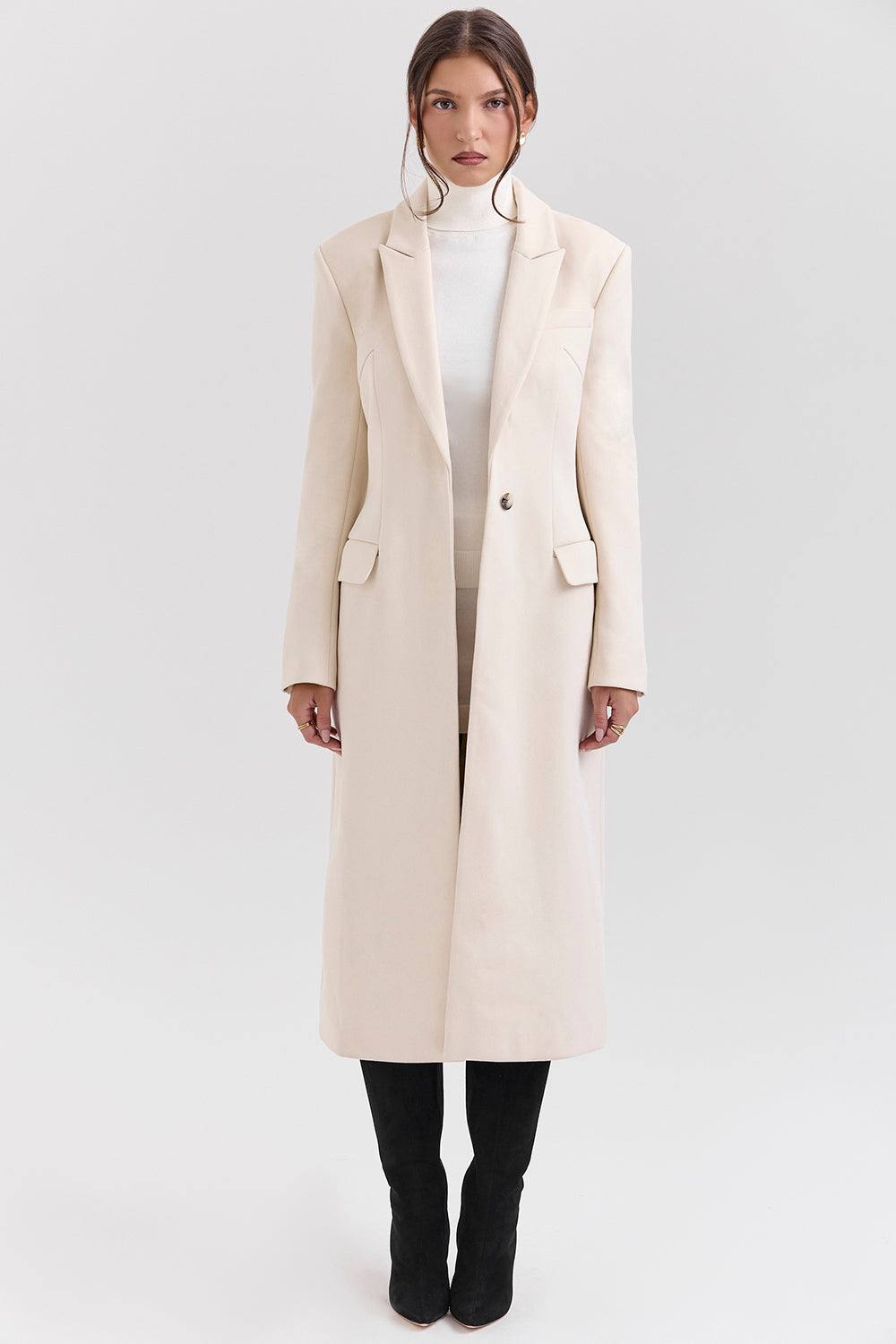 Remi Ivory Single Breasted Long Coat