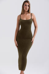Fayette Khaki Soft Fluffy Knit Maxi Dress - SALE