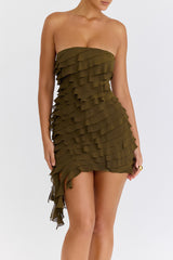 Mistress Rocks Olive Strapless Ruffle Mini Dress - SALE