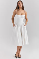 Samaria White Corset Midi Dress
