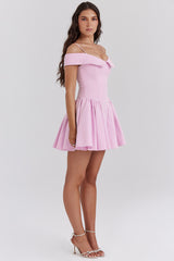 Elida Cotton Candy Twill Off Shoulder Mini Dress