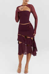 Mistress Rocks Black Cherry Embellished Midi Skirt - SALE