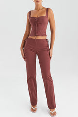 Mistress Rocks Coffee Lace Up Trousers - SALE