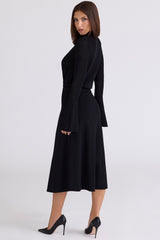 Asti Black A-Line Midi Skirt