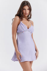 Christa Embroidered Lavender Mini Dress