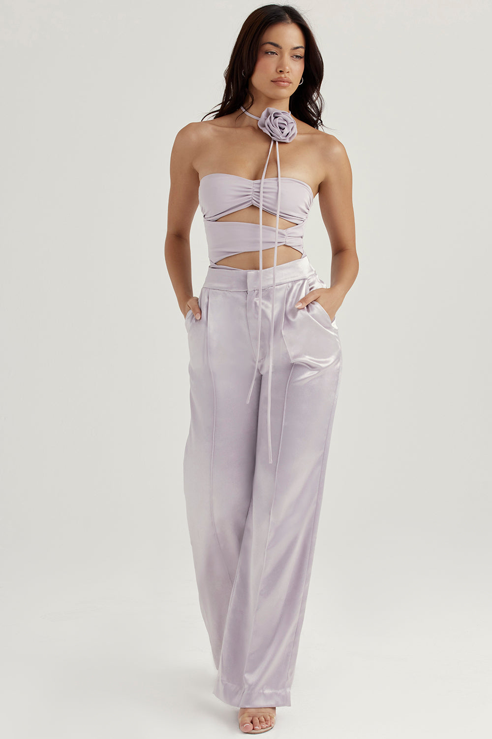 Alivia Grey Satin Trousers