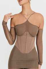 Mistress Rocks Dusty Brown Corset Mini Dress - SALE