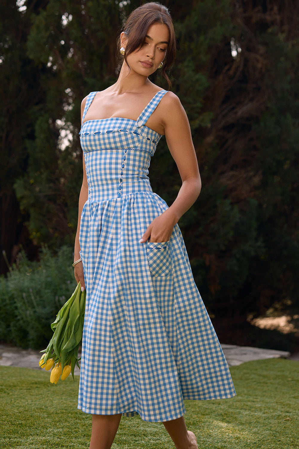 Vivien Regatta Blue Gingham Midi Sundress