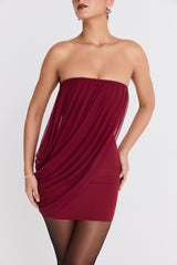 Mistress Rocks Pinot Noir Draped Strapless Mini Dress - SALE