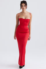 Shani Red Satin Corset Maxi Dress
