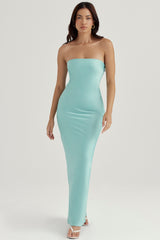 Alette Jade Satin Strapless Maxi Dress