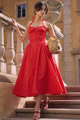 Adabella Italian Tomato Cotton Halter Sundress