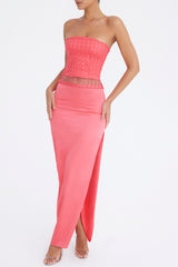 Mistress Rocks Coral High Split Maxi Skirt - SALE