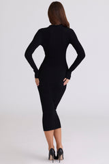Sabra Black Long Sleeve Midi Dress