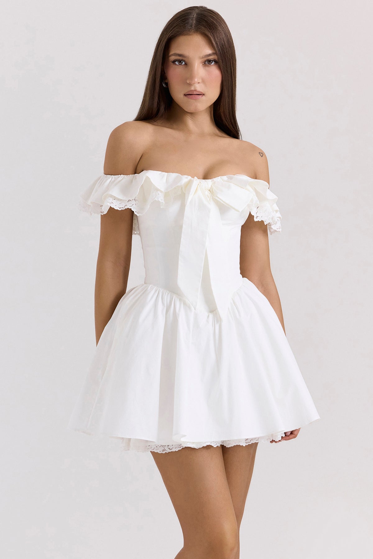 Jaide White Cotton Off Shoulder Corset Mini Dress