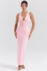 Sophina Perfectly Pink Broderie Anglais Plunge Maxi Dress