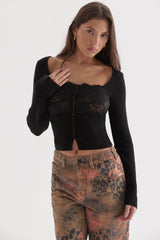 Candice Black Lace Trim Top - SALE