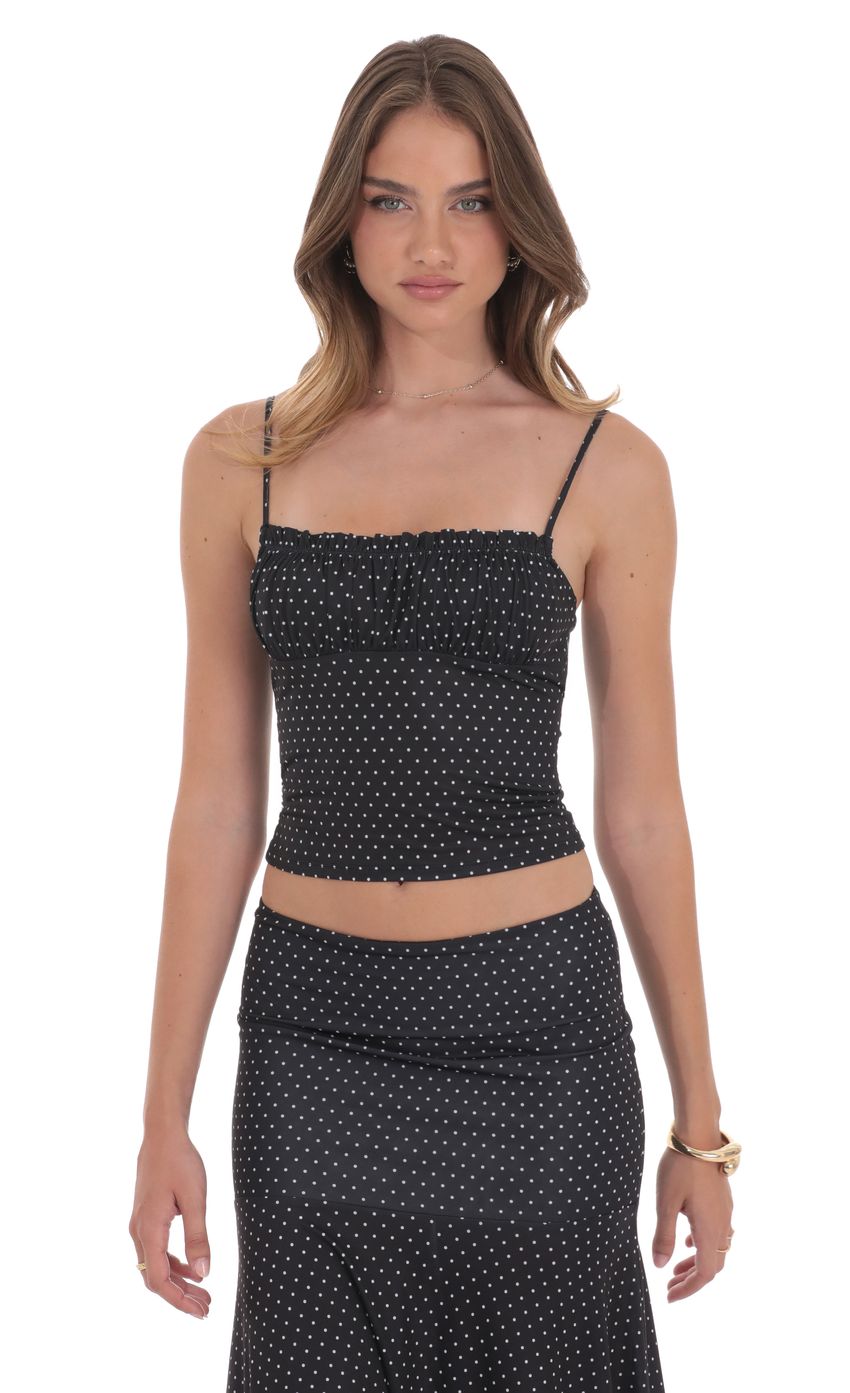 Polka Dot Ruched Bust Top in Black