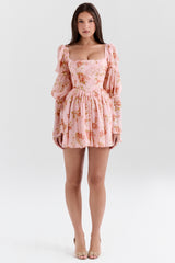Sancia English Vintage Rose Print Puff Sleeve Mini Dress
