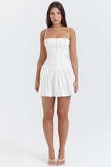 Marcy White Pleated Mini Dress