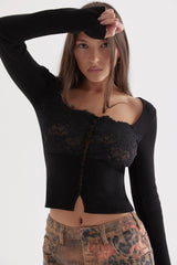 Candice Black Lace Trim Top - SALE