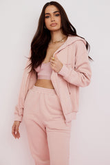 Storm Blush Cotton Fleece-Back Zip Through Hoodie