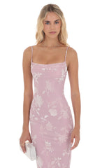 Velvet Floral Cowl Neck Maxi Dress in Lilac