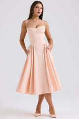 Samaria Peach Parfait Twill Corset Midi Dress