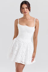 Elara White Broderie Anglais Mini Dress