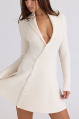 Ayla Cream Asymmetric Knitted Mini Dress