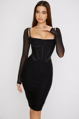 Freyja Black Gathered Corset Dress