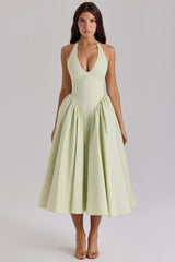 Marilyn Pistachio Cotton Halter Midi Sundress