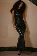 Maya Black Vegan Leather Maxi Dress